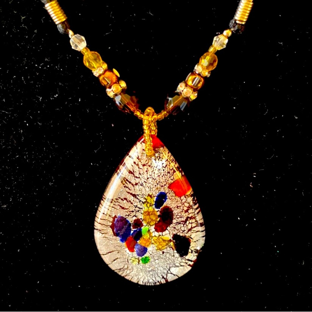 Large vibrant 2 way Murano Glass Pendant necklace.